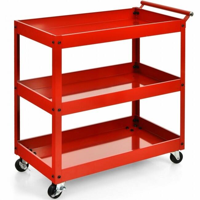 3-Tier Utility Cart Metal Mental Storage Service Trolley - 30'' x 15'' x 31'' (L x W x H)