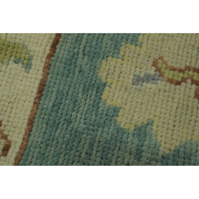 Vegetable Dye Green Oushak Turkish Large Rug, Medallion Geometric Carpet - 14' 1'' X 10' 0''