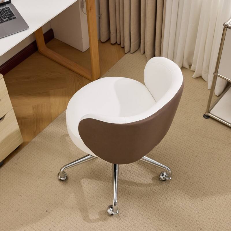Modern PU Swivel Chair Armless Adjustable Rolling Office Desk Chair with Wheels and Backrest Support - N/A