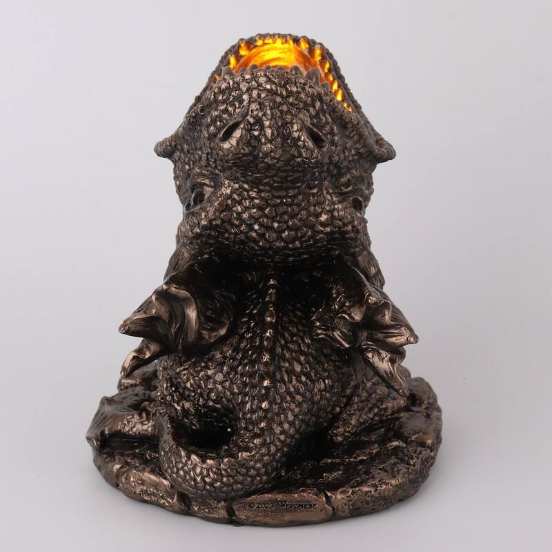 5.31 inches Height Polyresin Dragon Breath Tealight Candle Holder Bronze Finish Figurine