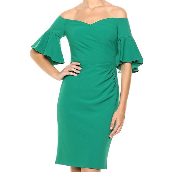 calvin klein off the shoulder flutter bell sleeve dress