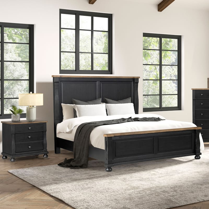 Furniture of America Lucan II 2-Piece Farmhouse Black Solid Wood Panel Bedroom Set - Black