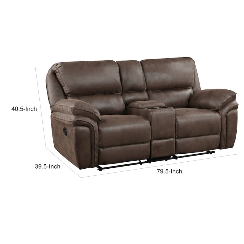 Tony 80 Inch Dual Manual Recliner Loveseat, Cupholders, Brown Microfiber
