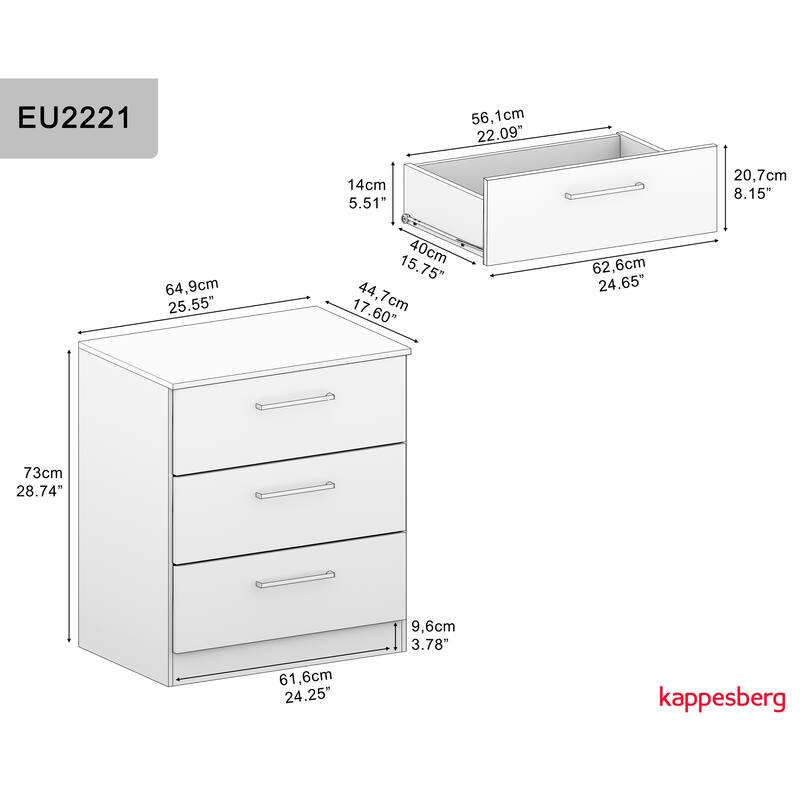 Kappesberg Alaska 3-Drawer Vertical Dresser Set (Set of 2) – Modern Storage Solution