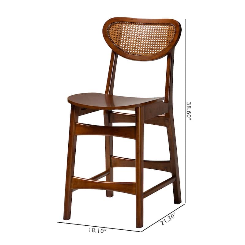 Hesper Mid-Century Modern Wood and Rattan 2-Piece Dining Chair Set