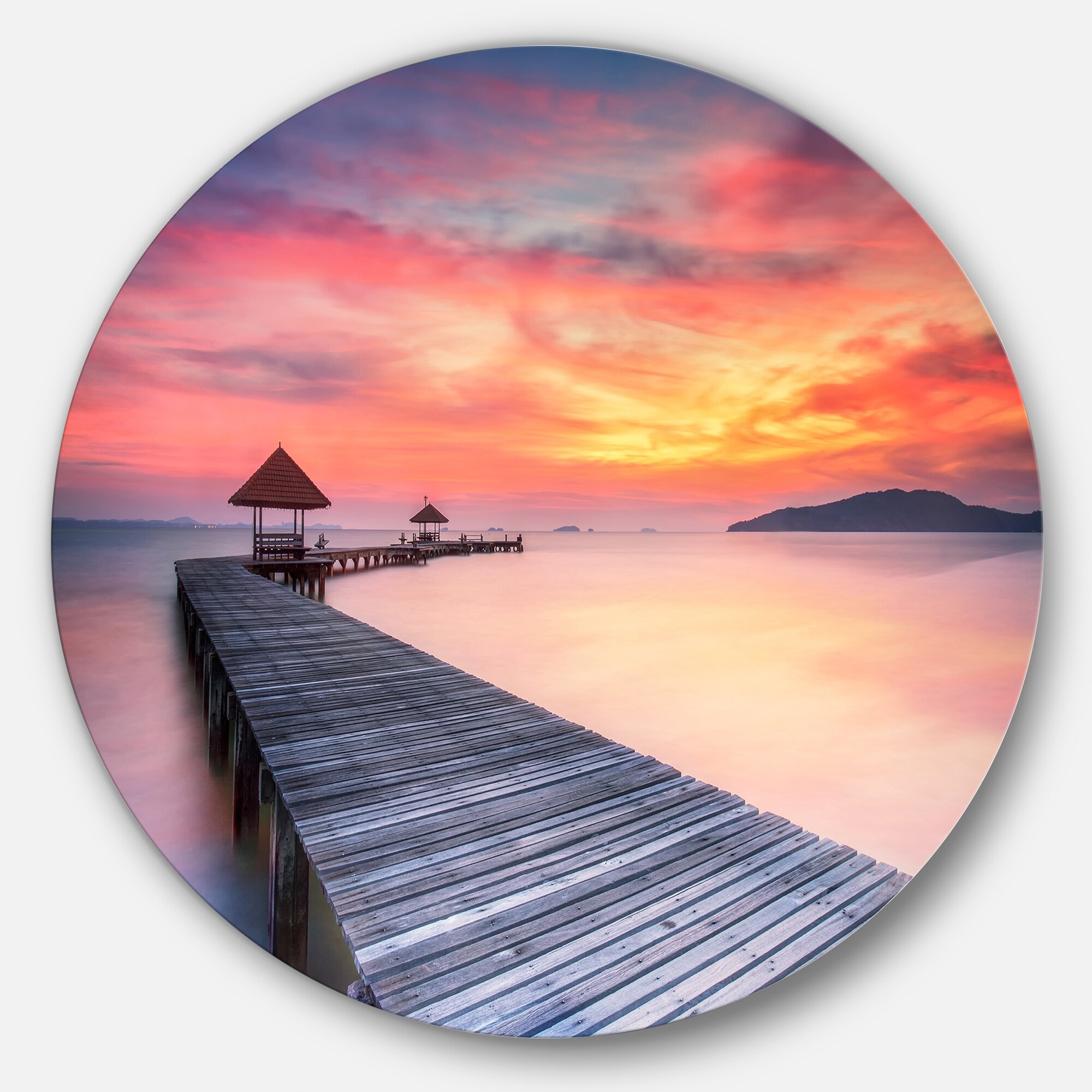 Designart Huge Wooden Illuminated Sky Sea Pier and Bridge Metal Wall Art Disc of 23 inch 23 H x 23 W x 1 D 1P Designart Huge Wooden Illuminated Sky Sea Pier and Bridge Metal Wall Art Disc of 23 inch 23 H x 23 W x 1 D 1P