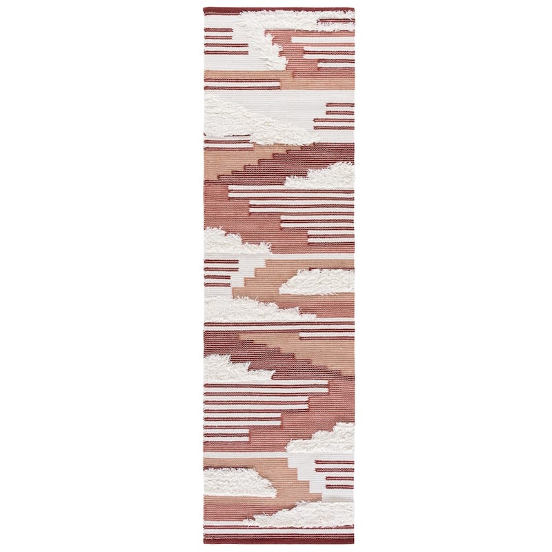 SAFAVIEH Handmade Kenya Jozefa Southwestern Rustic Wool Rug - 2'3" x 8' Runner - Rust/Ivory