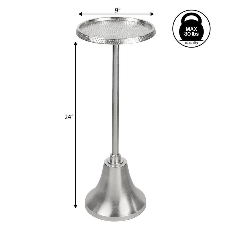 Irida 24" Art Deco Designer Pedestal Drink, End Table w/ Hammered Top, Bell Base, By JONATHAN Y
