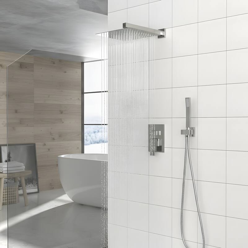 Wall Mounted Dual Shower Head Shower Set - 12" - Brushed Nickel