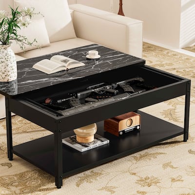 Rectangular double-layer coffee table with hidden storage compartment and fingerprint lock