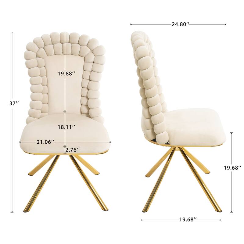 Velvet Dining Chairs Set of 2, with Gold Metal Legs, Upholstered Dining Chairs,360°Swivel for Dining Room, Kitchen