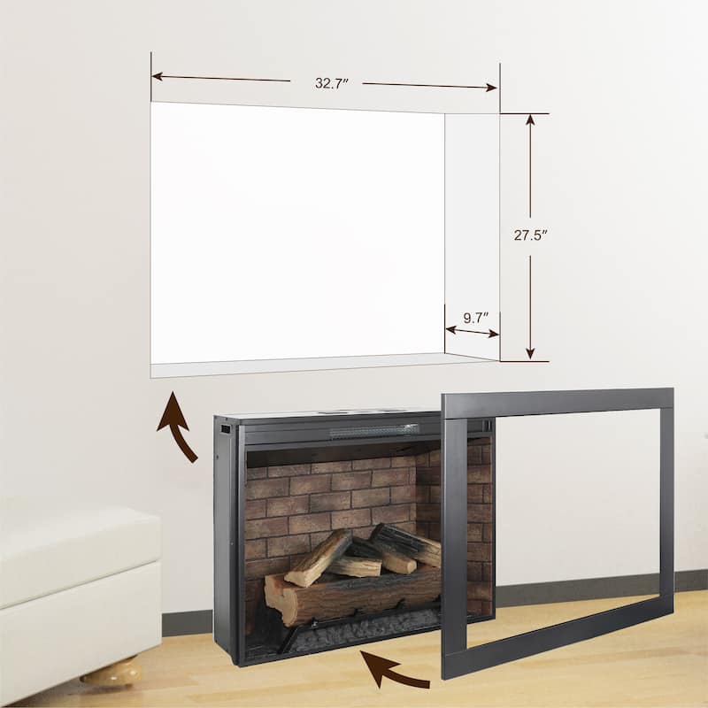 33" Infrared Electric Fireplace with Removable Trim kit Insert,Touch Panel Heater,Smokeless Firebox With Fire Crackling Sound