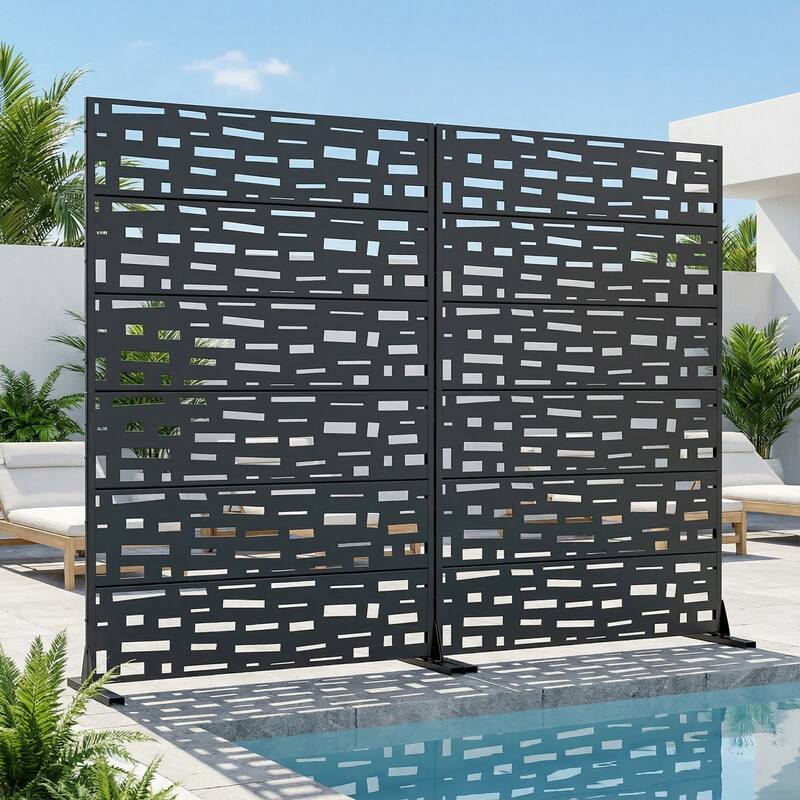 Outdoor Metal Privacy Screen Fence Panel Set of 2 - Black - 72"x47"