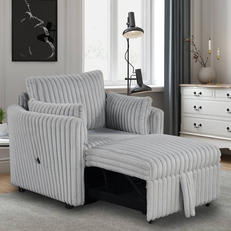 Modern Fabric Sleeper Single Sofa with USB and 2 pillows - Grey