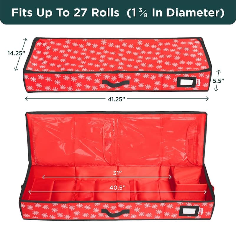 HOLDN' STORAGE Wrapping Paper Storage Container, Fits 27 Rolls Gift Wrap, Extra Pockets for Ribbons & Bows, Underbed Storage