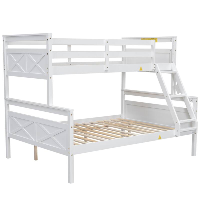 Twin over Full Bunk Bed with Ladder and Safety Guardrail, White
