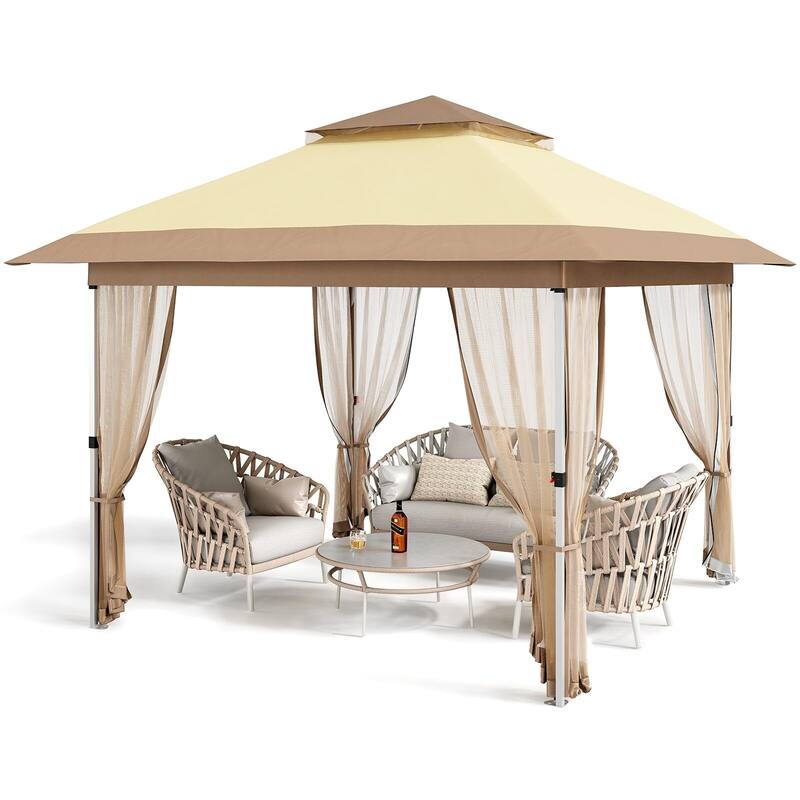 12'x12',11'x11' Gazebo Outdoor Pop up Canopy Tent - Beige_12'*12' - Beige_12'*12'