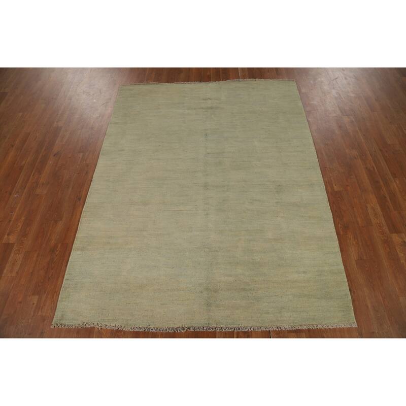 Green Modern Gabbeh Oriental Area Rug Hand-Knotted Wool Carpet - 4'11" x 6'4"