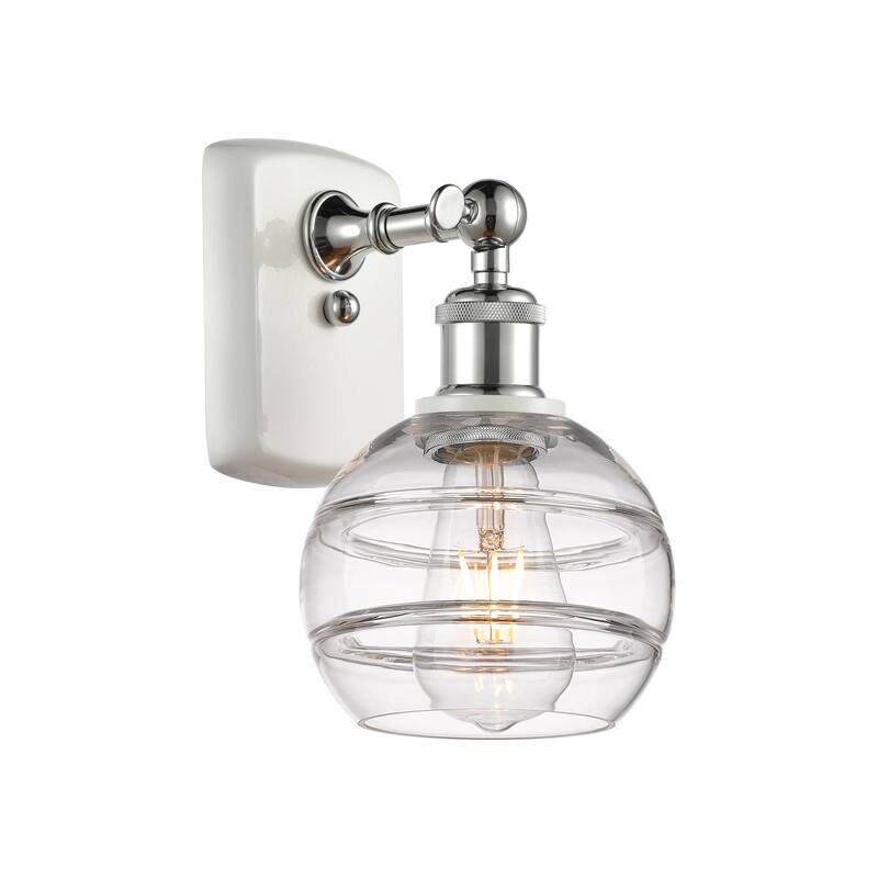 Innovations Lighting 516-1W-9-6 Rochester Sconce Rochester 9" Tall - White Polished Chrome / Clear