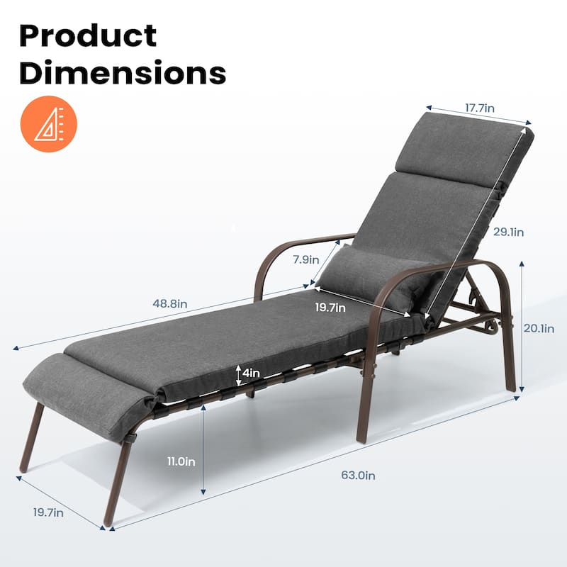 Pellebant 2PCS Adjustable Outdoor Chaise Lounge Chairs with Cushion and Pillow