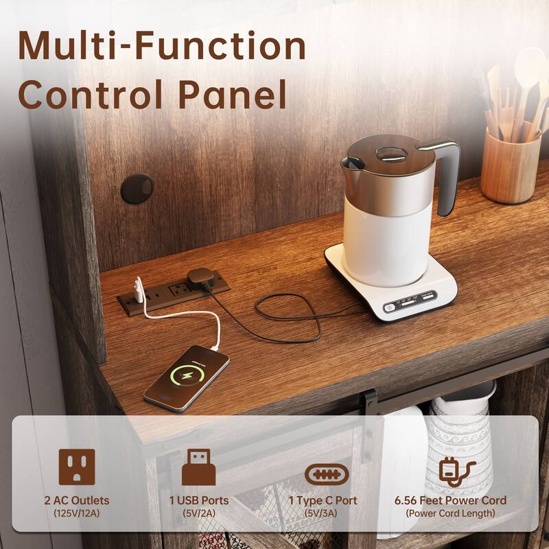 Meyreso 72" Tall Farmhouse Kitchen Storage Cabinet with Hutch Microwave Stand