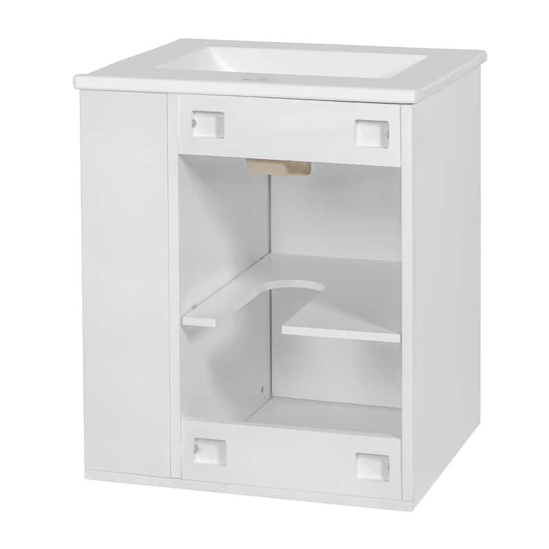 20" Wall Mounted Bathroom Vanity with White Integrated Ceramic Sink - 20.3'' x 18.5'' x 24''