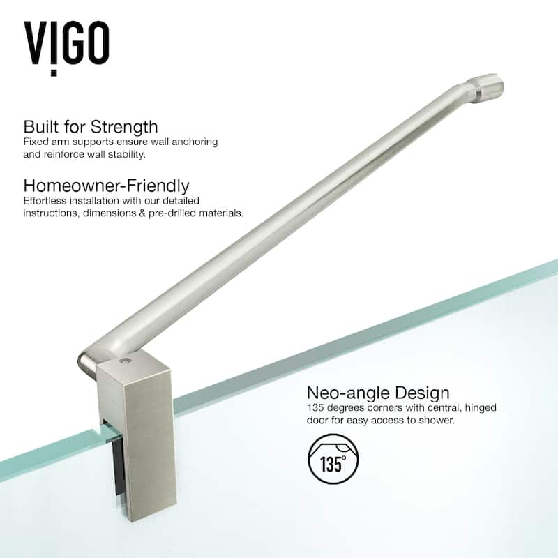 VIGO Piedmont 38"D x 38"W x 77"H Frameless Hinged Neo-Angle Shower Enclosure and Low-Profile Base in Brushed Nickel