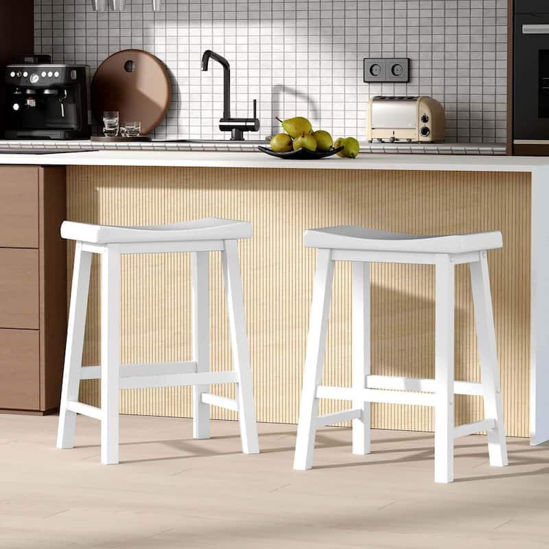 Saddle-Seat Bar Stools Backless Wooden Counter Height Barstools