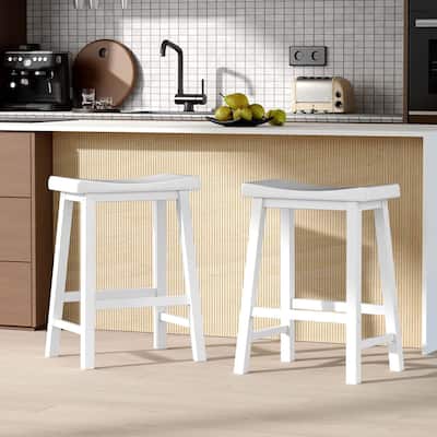 Saddle-Seat Bar Stools Backless Wooden Counter Height Barstools