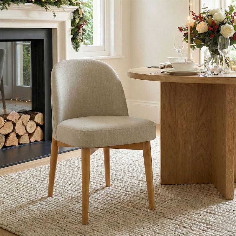 Modern Linen-Blend Parsons Dining Chairs with Solid Wood Legs