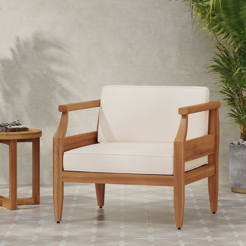 Aston Acacia Wood Outdoor Club Chairs with Cushions by Christopher Knight Home - Teak + Cream