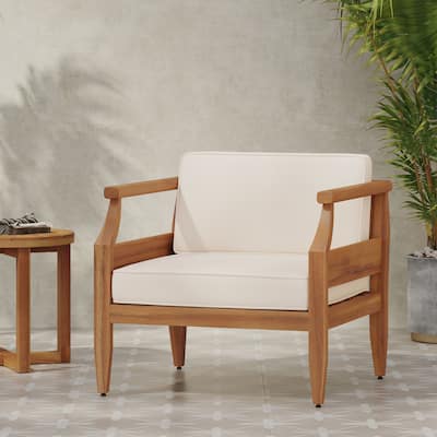 Outdoor Patio Club Chair, Acacia Wood Frame Conversation Furniture