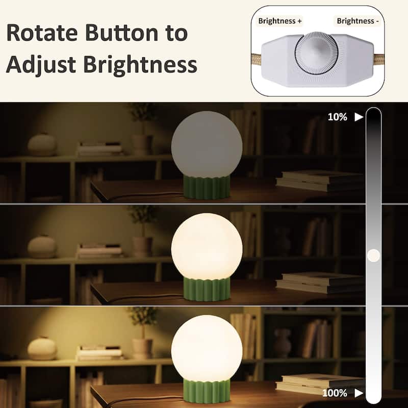 Modern 6.9" Opal Glass Globe Table Lamp with Fluted Resin Base, Dimmerable Rotary Switch, Accent Lighting (Bulb Not Included)