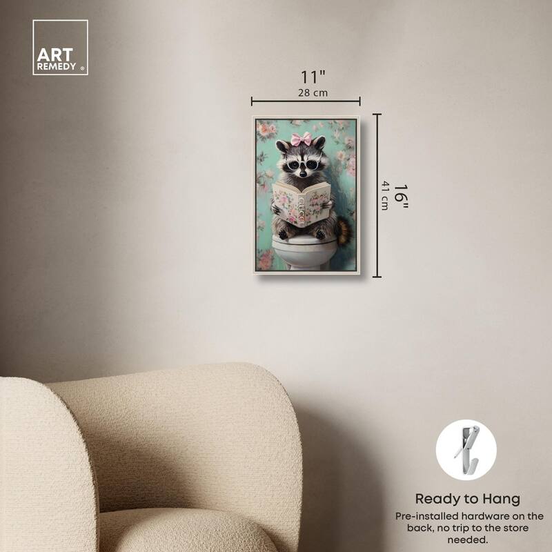 Petite Floral Toilet Raccoon Canvas by Art Remedy