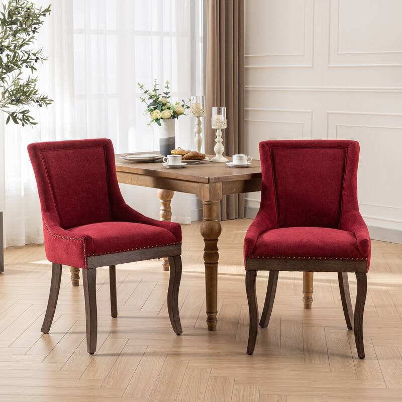 Ultra Side Dining Chairs Set of 2, Tufted Upholstered Fabric Dining Chairs, Accent Chairs with Wood Legs & Nailhead Trims