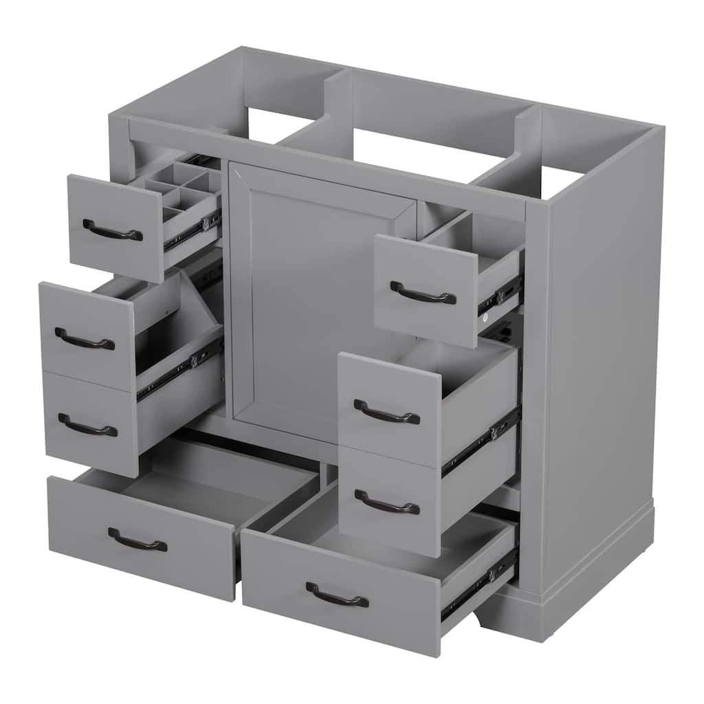 36"Bathroom Vanity without Sink,Cabinet Base Only,Six Drawers,Multi-Functional Drawer Divider,Adjustable Shelf
