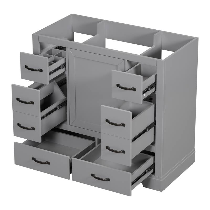 Freestanding Green Bathroom Cabinet Base - Ample Storage, Multi-Functional Drawers, Sink Not Included - 35.5in L - Grey