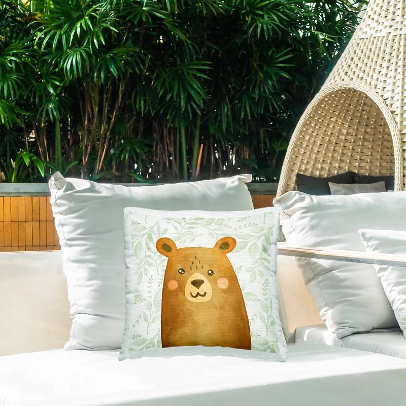 Stupell Joyful Bear on Botanicals Printed Outdoor Throw Pillow Design by Kim Allen