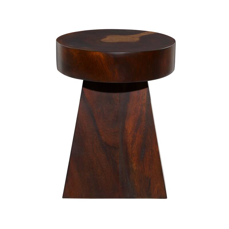 Brown Wood Contemporary Accent Table with Block Style Base