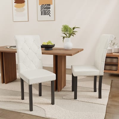 High-Back Tufted Nailhead Upholstered Dining Chairs (Set of 2)