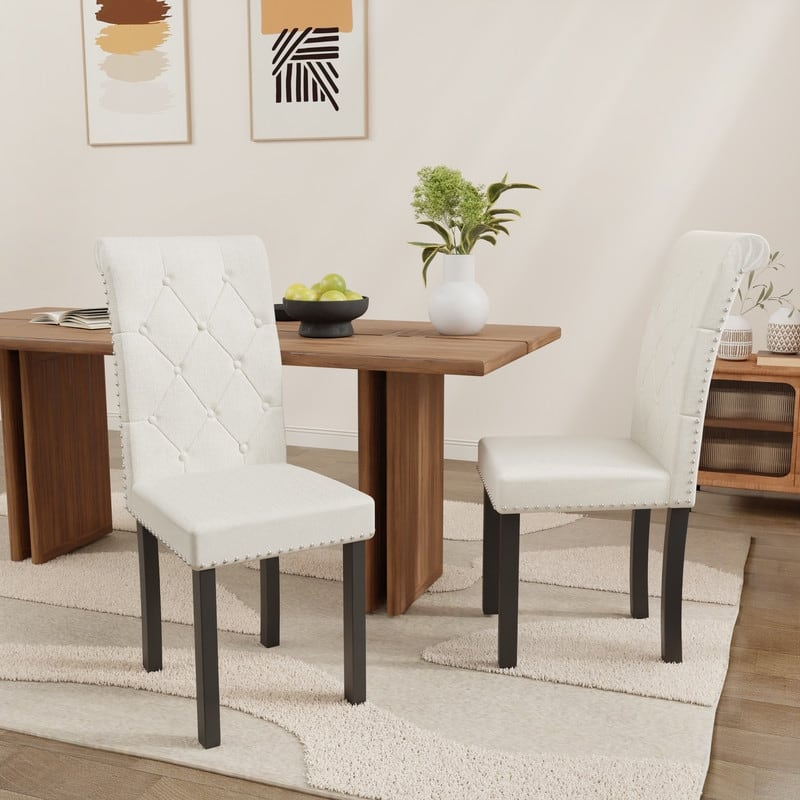 High-Back Tufted Nailhead Upholstered Dining Chairs (Set of 2)