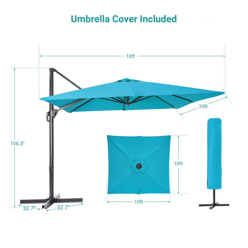 BONOSUKI 10x10FT Cantilever Patio Umbrella Infinite Angle Adjustment