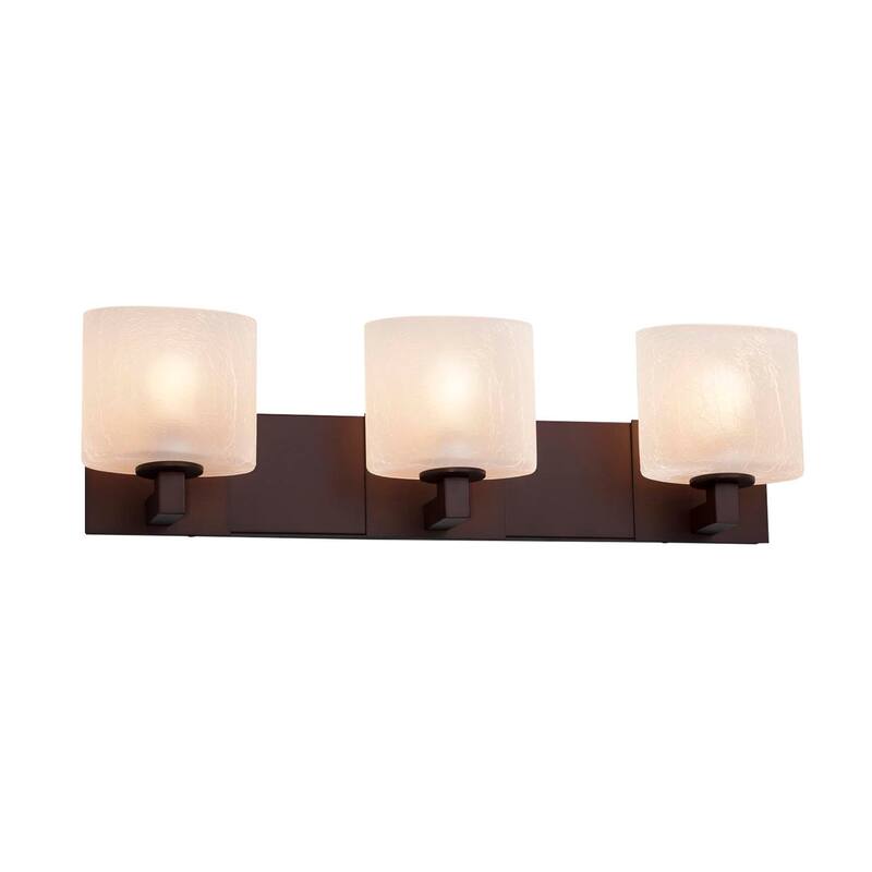 Justice Design Fusion Modular 3-light Dark Bronze Bath Bar, Frosted Crackle Oval Shade