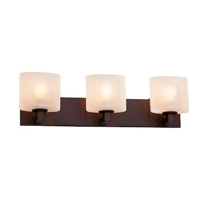Justice Design Fusion Modular 3-light Dark Bronze Bath Bar, Frosted Crackle Oval Shade
