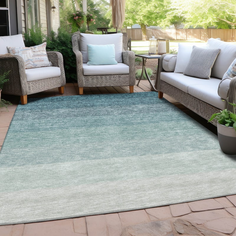 Machine Washable Indoor/ Outdoor Chantille Ombre Solid Rug - Teal - 9' x 12'