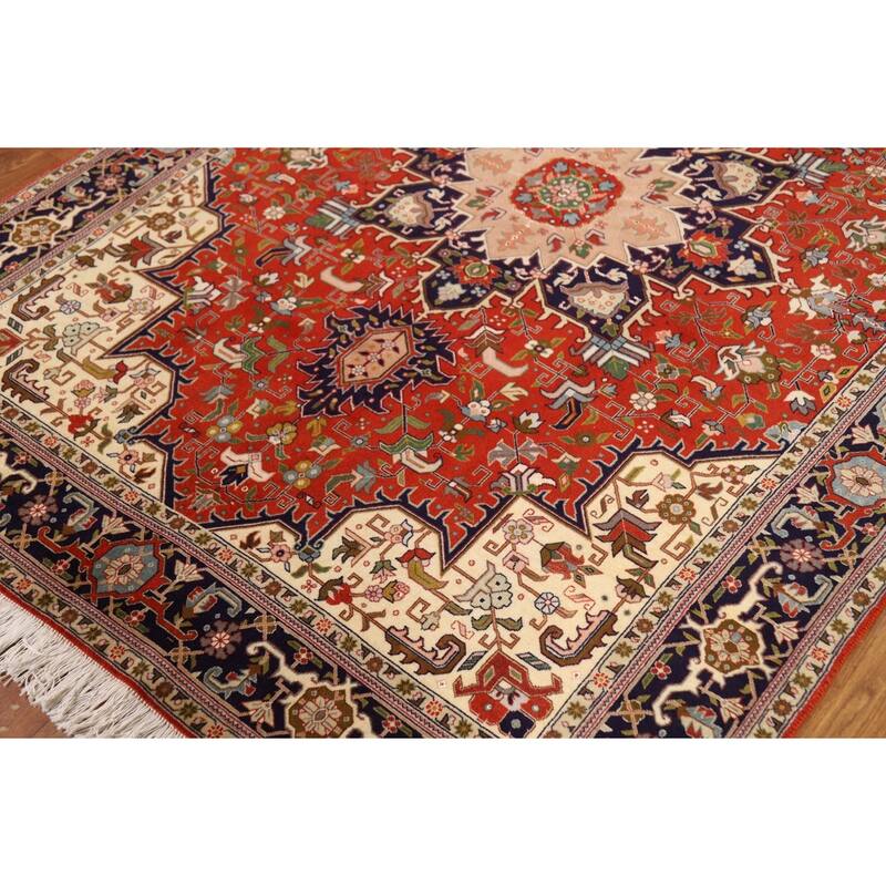 Orange Medallion Tabriz Persian Rug Handmade Wool Carpet - 4'11"x 6'6"