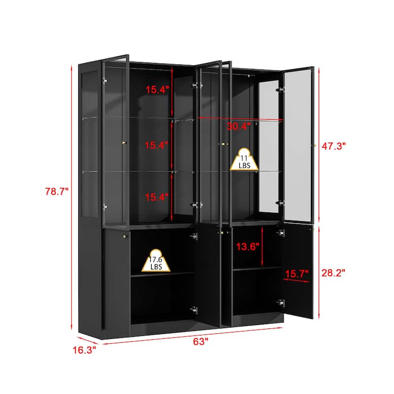 LED Glass Display Cabinet with Aluminum Alloy Frame Glass Door Showcase Wine Storage Cabinet