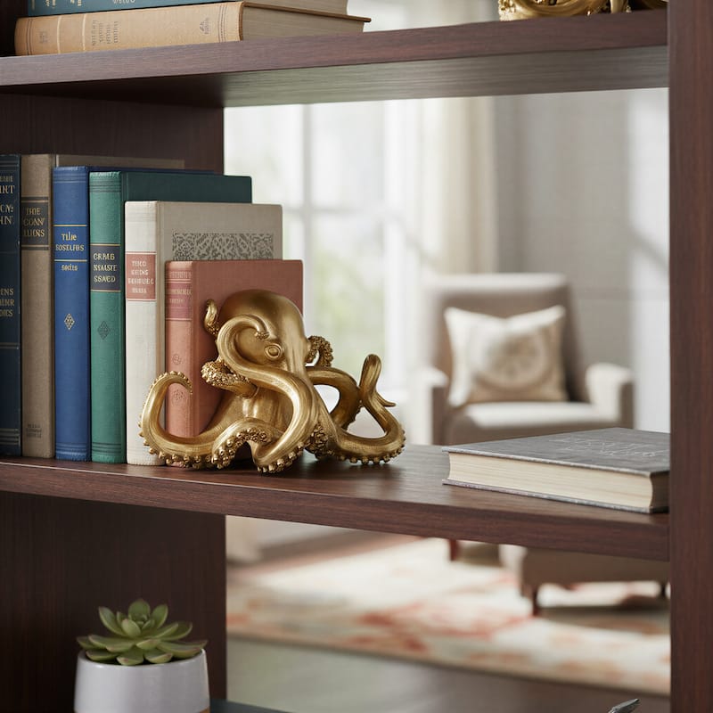 Decorative Resin Octopus Bookends - Gold