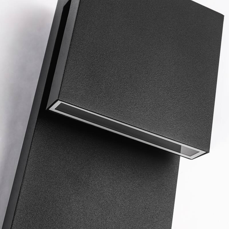 2-Light Modern Black Rectangle Metal Integrated LED Outdoor Wall lights for Front Porch - 5.5 in. W x 15 in. H x 3.3 in. D