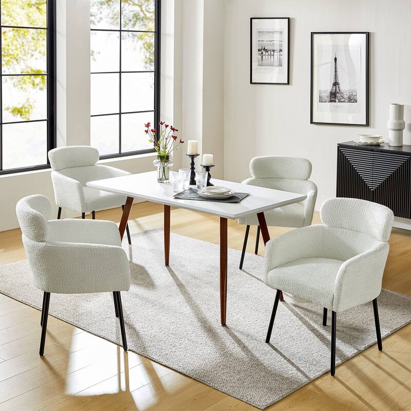 Amos Modern Boucle Dining Chair with Adjustment Feet Set of 4 by HULALA HOME - Ivory